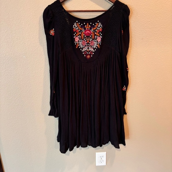Free People Mohave Embroidery Crepe Mini Dress in Black, Small, Boho, Hippie - Picture 3 of 11